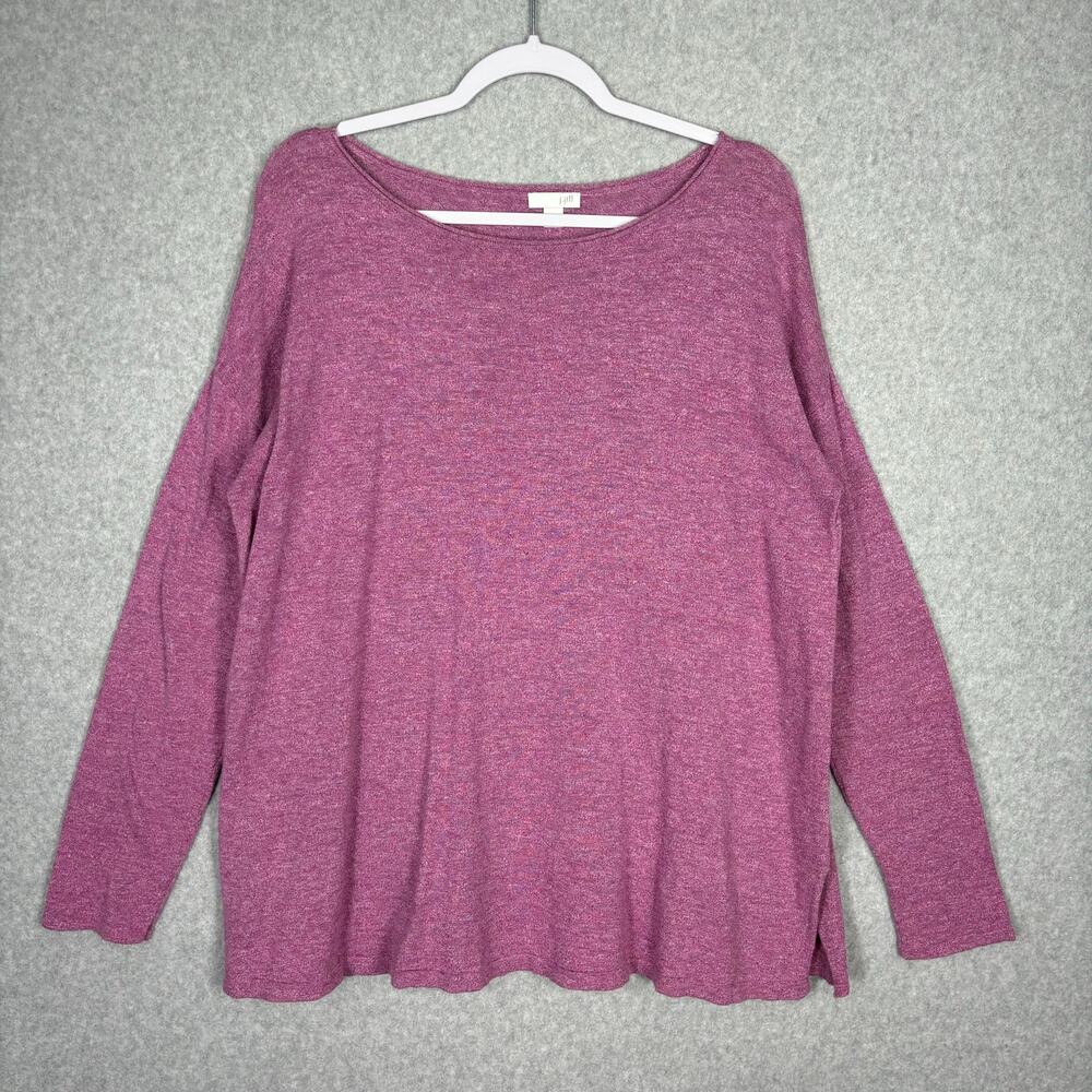 J Jill 100% Cotton Marled Sweater Medium Pink Thin Oversized Lounge Comfy Career